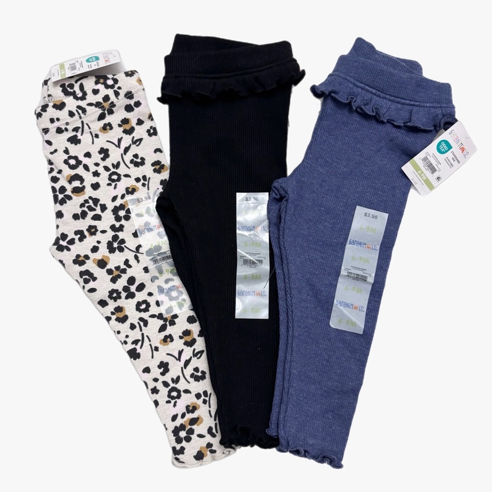 NWT Garanimals Floral and Solid Ruffle Leggings Bundle Baby Girl Size 6-9M